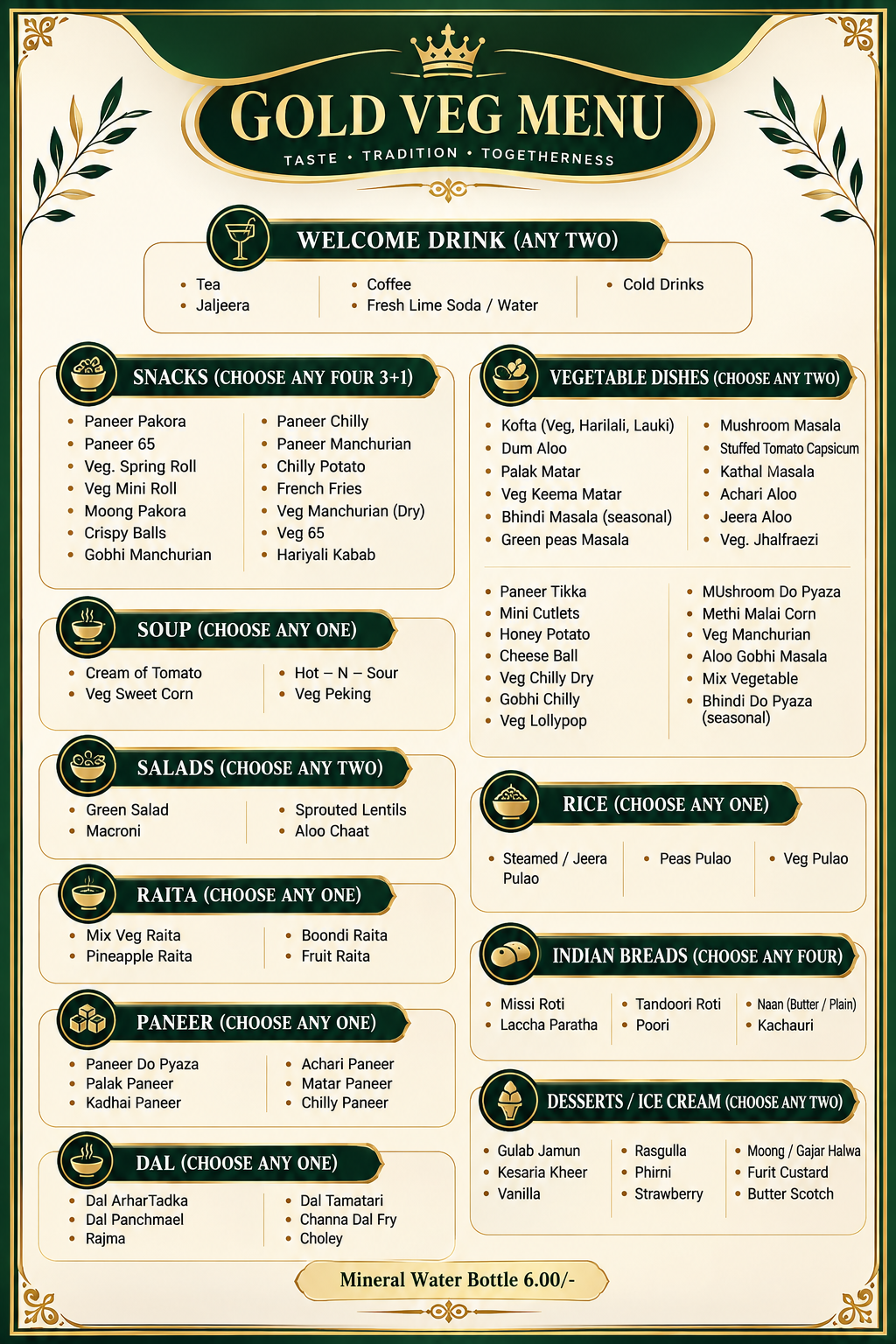 Gold Wedding Menu